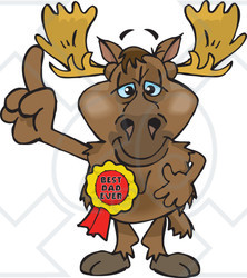Royalty-free (RF) Clipart Illustration of a Moose Character Wearing A Best Dad Ever Ribbon
