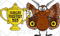 Royalty-free (RF) Clipart Illustration of a Brown Moth Character Holding A Golden Worlds Greatest Dad Trophy