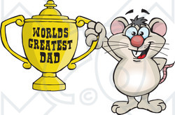 Royalty-free (RF) Clipart Illustration of a Mouse Character Holding A Golden Worlds Greatest Dad Trophy