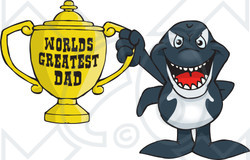 Royalty-free (RF) Clipart Illustration of an Orca Whale Character Holding A Golden Worlds Greatest Dad Trophy