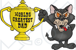Royalty-free (RF) Clipart Illustration of a Tazmanian Devil Character Holding A Golden Worlds Greatest Dad Trophy