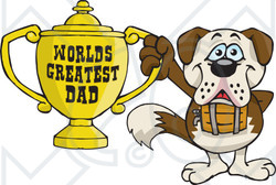 Royalty-free (RF) Clipart Illustration of a St Bernard Dog Character Holding A Golden Worlds Greatest Dad Trophy