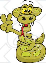 Royalty-free (RF) Clipart Illustration of a Peaceful Python Snake Character Gesturing A Peace Sign
