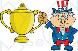 Royalty-free (RF) Clipart Illustration of an Uncle Sam Character Holding A Golden Trophy