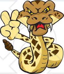 Royalty-free (RF) Clipart Illustration of a Peaceful Rattlesnake Character Gesturing A Peace Sign