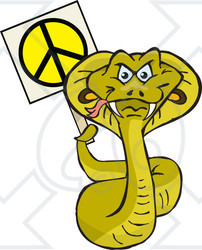 Royalty-free (RF) Clipart Illustration of a Peaceful Cobra Snake Character Holding A Peace Sign With His Tail