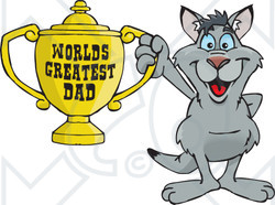 Royalty-free (RF) Clipart Illustration of a Kangaroo Character Holding A Golden Worlds Greatest Dad Trophy