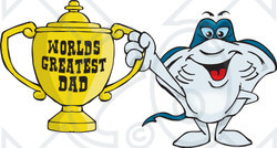 Royalty-free (RF) Clipart Illustration of a Stingray Character Holding A Golden Worlds Greatest Dad Trophy