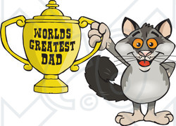 Royalty-free (RF) Clipart Illustration of a Possum Character Holding A Golden Worlds Greatest Dad Trophy