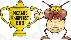 Royalty-free (RF) Clipart Illustration of a Termite Character Holding A Golden Worlds Greatest Dad Trophy