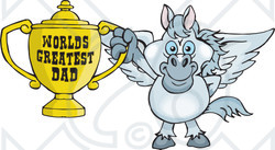 Royalty-free (RF) Clipart Illustration of a Pegasus Character Holding A Golden Worlds Greatest Dad Trophy