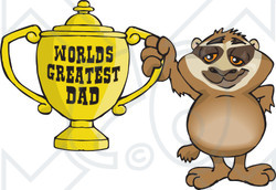 Royalty-free (RF) Clipart Illustration of a Sloth Character Holding A Golden Worlds Greatest Dad Trophy