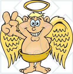 Royalty-Free (RF) Clipart Illustration of a Peaceful Blond Angel Gesturing The Peace Sign
