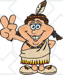 Royalty-Free (RF) Clipart Illustration of a Peaceful Native American Woman Gesturing The Peace Sign