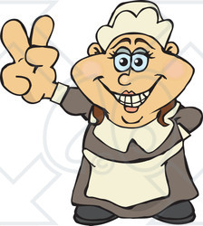 Royalty-Free (RF) Clipart Illustration of a Female Pilgrim Giving A Peace Hand Gesture