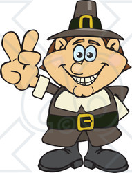 Royalty-Free (RF) Clipart Illustration of a Male Pilgrim Giving A Peace Hand Gesture