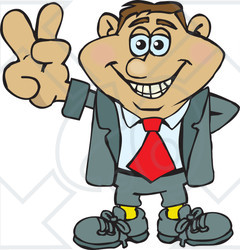 Royalty-Free (RF) Clipart Illustration of a Peaceful Businessman Gesturing A Peace Sign