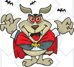 Royalty-Free (RF) Clipart Illustration of a Sparkey Dog Dracula With Bats