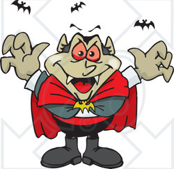 Royalty-Free (RF) Clipart Illustration of a Menacing Vampire With Bats
