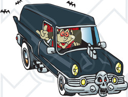 Royalty-Free (RF) Clipart Illustration of a Peaceful Vampire Driving A Hearse
