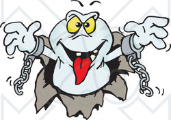Royalty-Free (RF) Clipart Illustration of a Chained Ghost Breaking Through A Wall