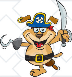 Royalty-Free (RF) Clipart Illustration of a Sparkey Dog Pirate With A Peg Leg And Hook Hand