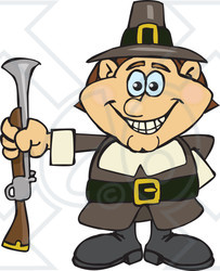 Royalty-Free (RF) Clipart Illustration of a Male Pilgrim Holding A Blunderbuss Out At His Side
