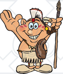Royalty-Free (RF) Clipart Illustration of a Thanksgiving Native American Man Holding A Spear
