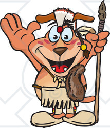 Royalty-Free (RF) Clipart Illustration of a Thanksgiving Native American Sparkey Dog Holding A Spear