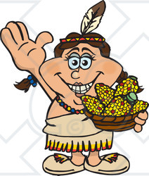 Royalty-Free (RF) Clipart Illustration of a Thanksgiving Native American Woman Holding A Bowl Of Corn