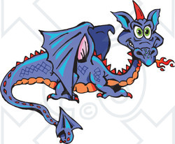 Royalty-Free (RF) Clipart Illustration of a Purple Fire Breathing Dragon