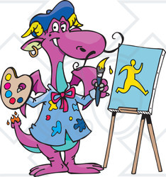 Royalty-Free (RF) Clipart Illustration of a Purple Artist Painting A Man On An Easel