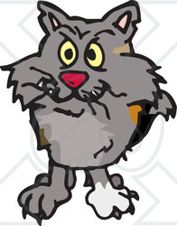 Royalty-Free (RF) Clipart Illustration of a Shaggy Wild Cat Facing Front