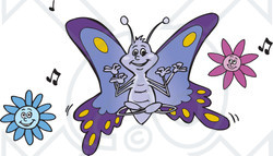 Royalty-Free (RF) Clipart Illustration of a Meditating Butterfly Over Flowers With Music Notes