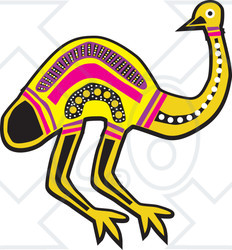 Royalty-Free (RF) Clipart Illustration of an Aboriginal Yellow And Pink Emu