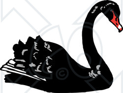Royalty-Free (RF) Clipart Illustration of a Profiled Black Swan With A Red Beak