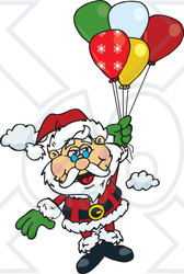 Royalty-Free (RF) Clipart Illustration of Santa Claus Floating Away With Balloons
