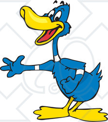 Royalty-Free (RF) Clipart Illustration of a Blue Duck Reaching To The Left