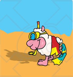 Royalty-Free (RF) Clipart Illustration of a Happy Sheep Strolling On A Beach