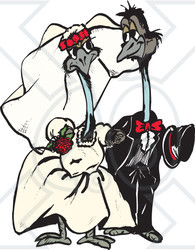 Royalty-Free (RF) Clipart Illustration of a Sweet Emu Wedding Couple