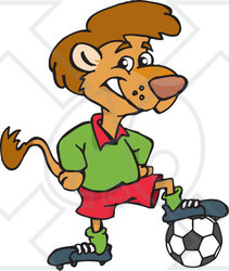 Royalty-Free (RF) Clipart Illustration of a Lion Resting His Foot On A Soccer Ball