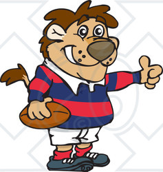 Royalty-Free (RF) Clipart Illustration of a Lion Giving The Thumbs Up And Playing Football