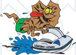 Royalty-Free (RF) Clipart Illustration of a Frill Lizard Riding A Jet Ski