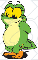 Royalty-Free (RF) Clipart Illustration of a Bashful Green Pollywog Character