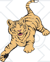 Royalty-Free (RF) Clipart Illustration of a Playful Tiger Running Forward