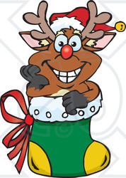 Royalty-Free (RF) Clipart Illustration of a Jolly Reindeer Nestled In A Christmas Stocking
