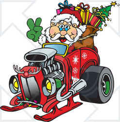 Royalty-Free (RF) Clipart Illustration of a Peaceful Santa Driving A Hotrod Sled