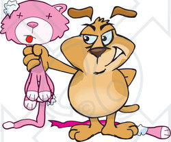 Royalty-Free (RF) Clipart Illustration of a Sparkey Dog Tearing Apart A Stuffed Animal Cat