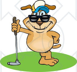 Royalty-Free (RF) Clipart Illustration of a Sparkey Dog Leaning On A Golf Club