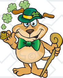 Royalty-Free (RF) Clipart Illustration of a St Patrick's Day Sparkey Dog Smoking A Pipe